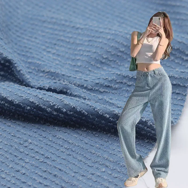

Blue Striped Washed Denim Fabric Soft for Clothing Bag Hat Designer Handmade Diy Sewing Material By The Meter Cloth