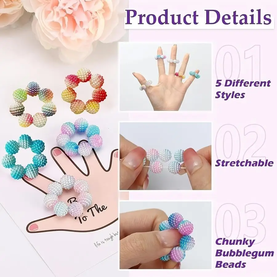 1/5/10/20/50/100pcs Pack Random Colored Bead Sensory Finger Rings - Adjustable Relax Anxiety Calming with Finger Rings Reduction