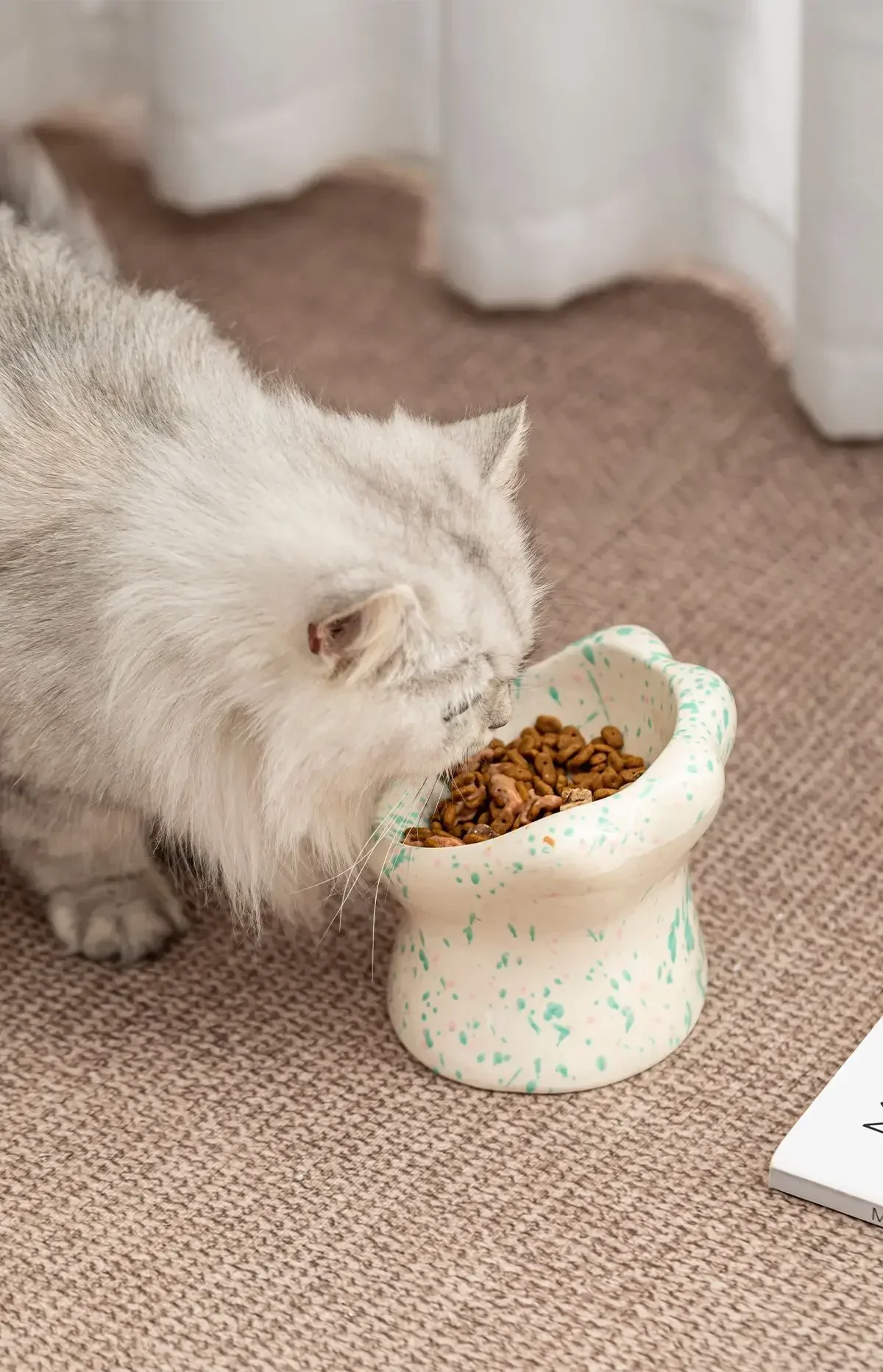 Cat Accessories Pet Ceramic Paw Shaped Pet Elevated Tilted Splatter Speckle Bowl Cat Dog Indoor Home Feeding Food Container