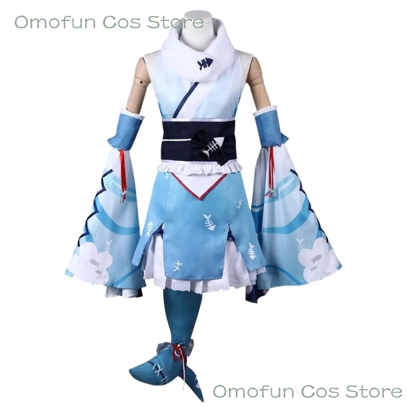 Gawr Gura YouTuber Virtual VTuber Hololive Gawr Gura New Year Kimono Outfits Anime Cosplay Costumes Wig Apex Predator Set