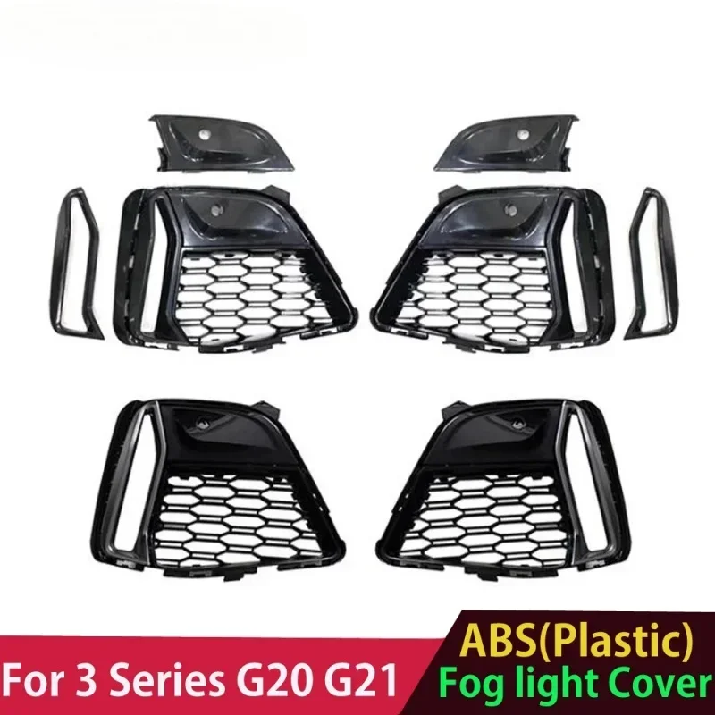 New！ 2pcs Black ABS For BMW 3 Series G20 G21 330i 2020 2021 Car Front Fog Light Frame Replacement Cover Trim Molding Accessories