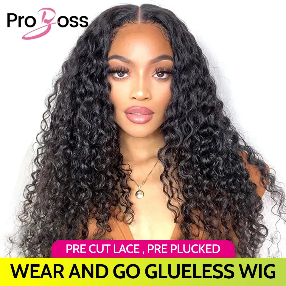 

Wear Go Wig Proboss Hair 32 Inch Mongolian Water Wave 4X4 Glueless Pre Plucked Human Wigs Ready To Go For Women Curly Wigs