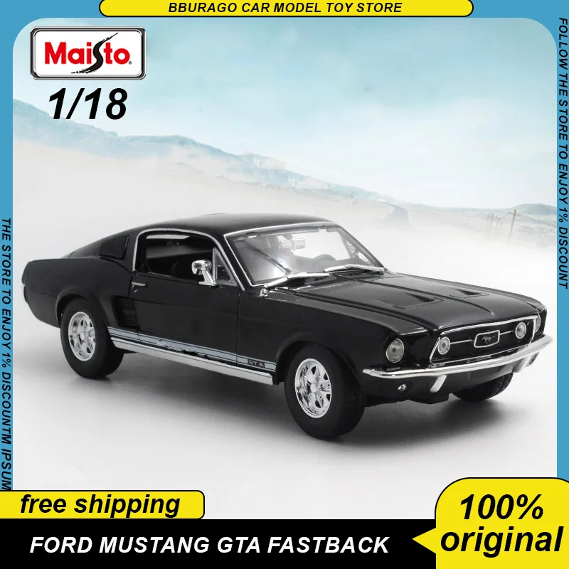 Maisto 1:18 1967 1968 Ford Mustang Gta Fastback coche Vintage Diecast modelo edición aleación vehículo de lujo colección de juguetes regalo