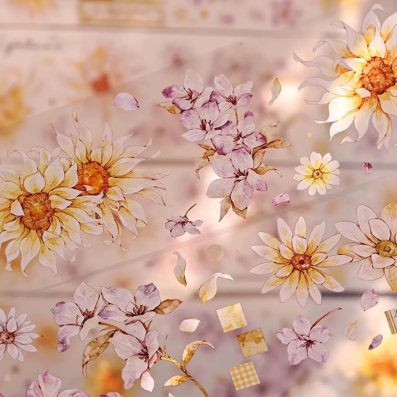 XiaoBaiJia Studio Vintage Warm Cool Daisy Floral Washi PET Tape DIY Card Making Scrapbooking Decorative Sticker