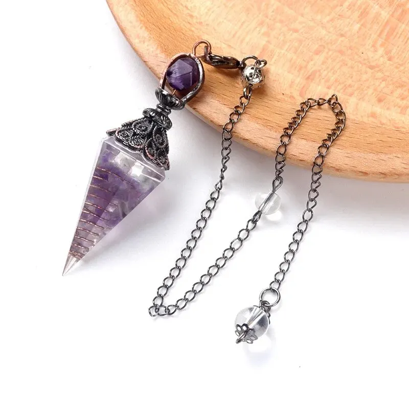 6-Sided Hexagonal Point Pendant, Suitable For Reiki Sorcery Balance Spirit Resin Gem Crystal Pendulum Necklace