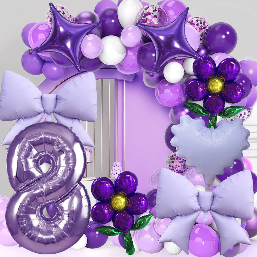 

Purple Number Foil Balloons Bow Heart Shaped Butterfly for Girls Women Birthday Party Valentines Baby Shower Decorations