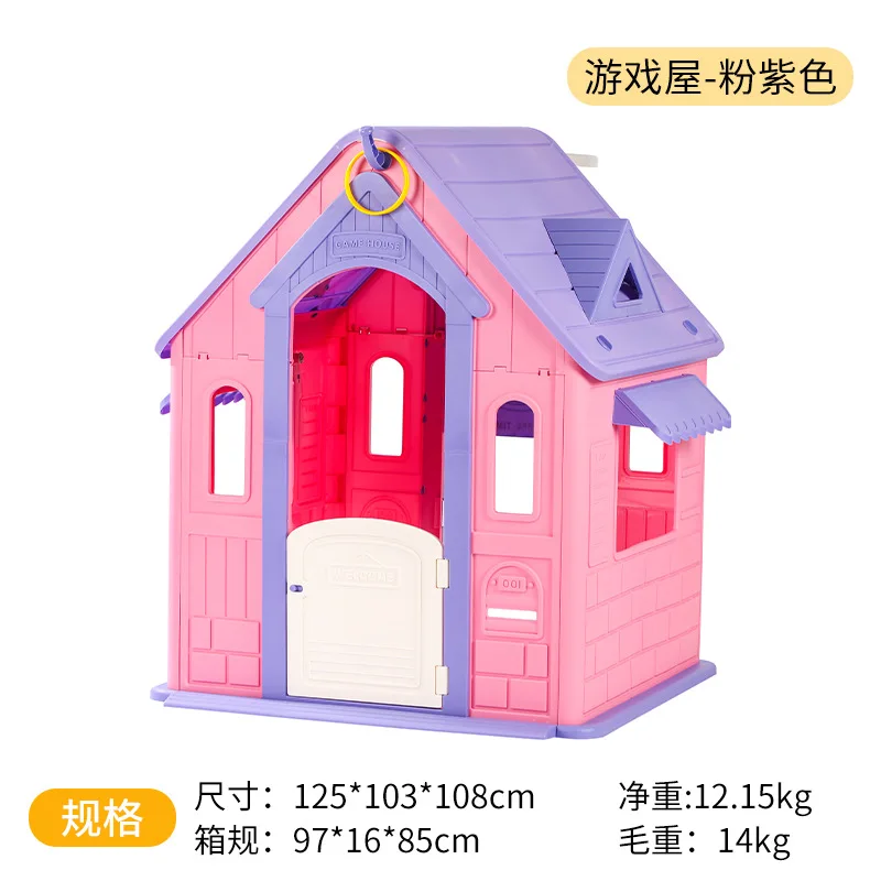 

Kids Playhouse with Basketball Hoop Dartboard Garden Games Cottage (Light Pink)