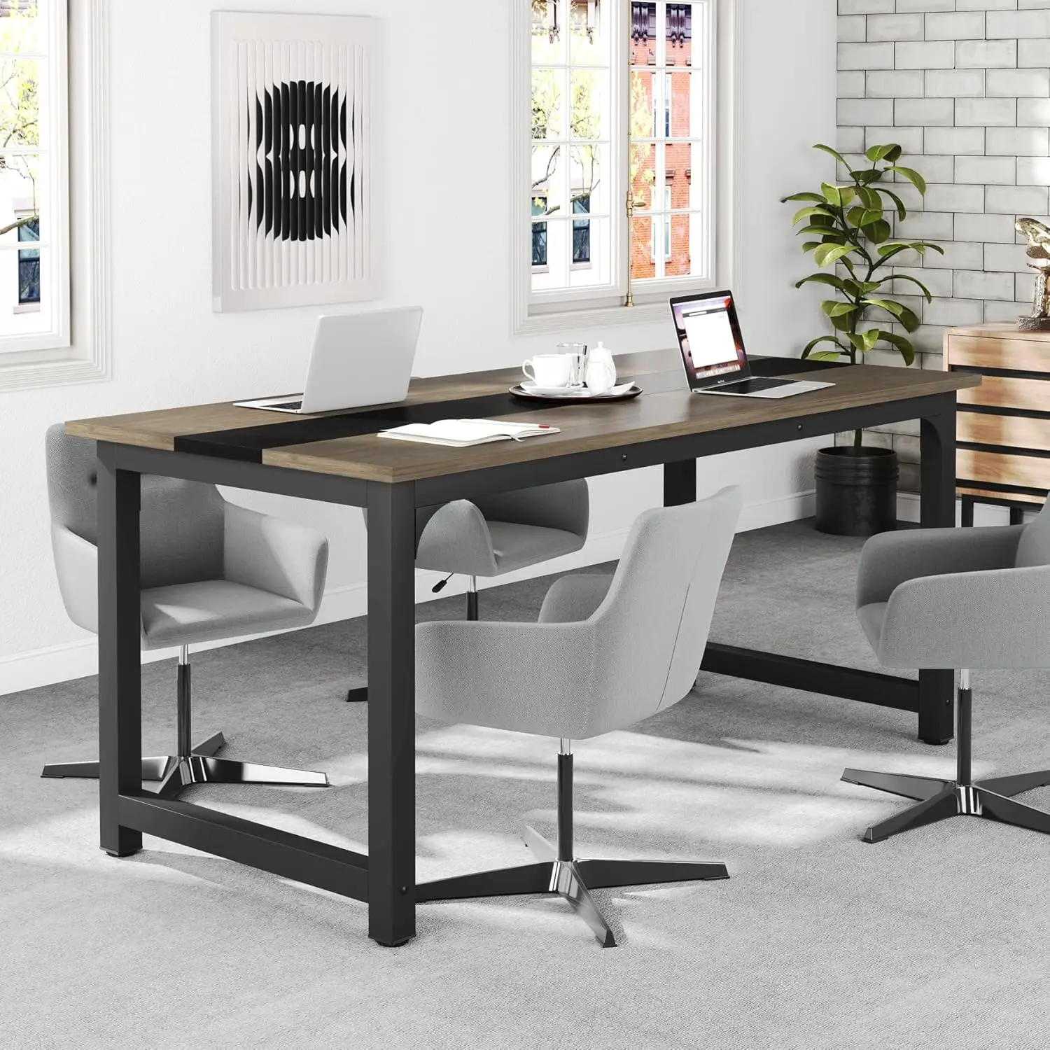 70.8” Executive Desk, Large Office Computer Desk with Thicken Frame, Modern Simple Workstation Business Furniture for Home Offic