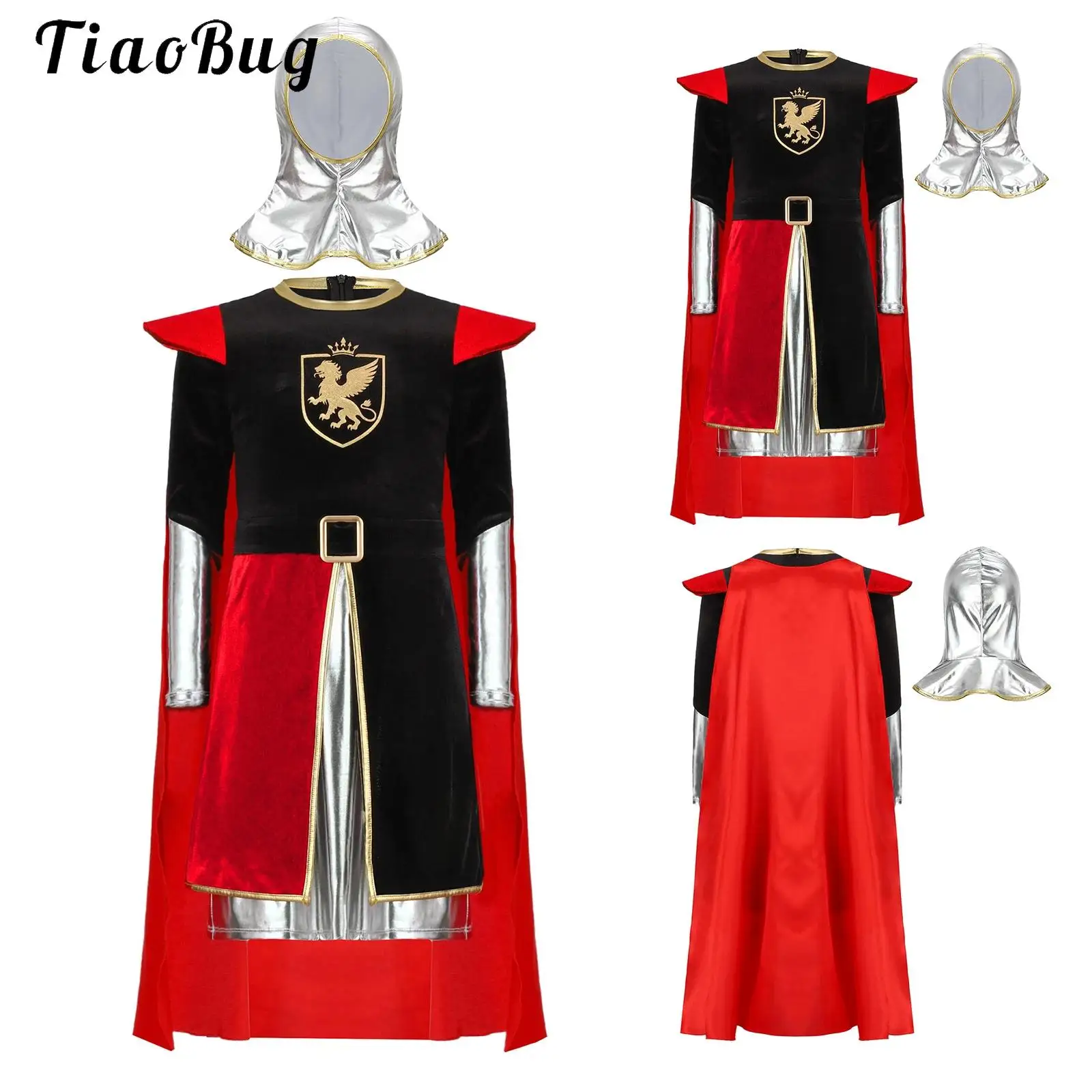 

Child Greek Roman Warrior Gladiator Costume Boys Knight Cosplay Halloween Carnival Party Fancy Dress with Detachable Cape Coif