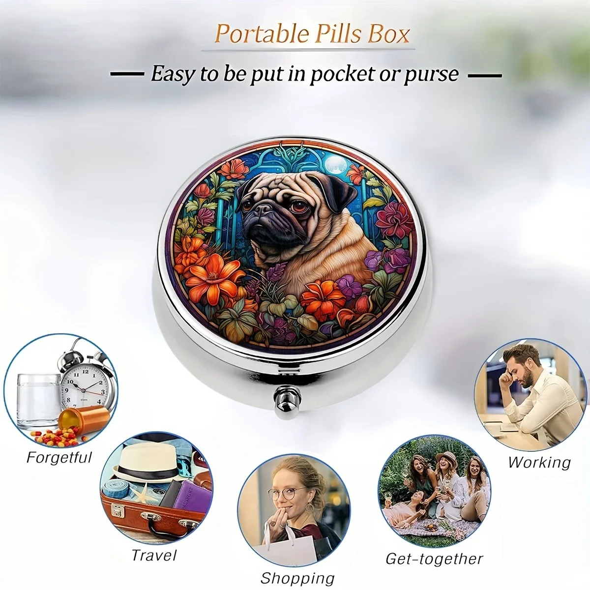 small metal pill box for purses and pockets,3 small boxes for purses and pockets,cute pill organizer travel box,container holder