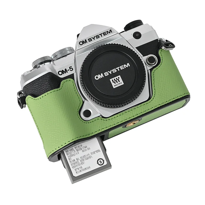 Plaque en alliage d'aluminium véritable étui en cuir véritable sac pour appareil photo demi-corps Base pour Olympus OM-5 OM5 Ouverture de protection Couverture astronomique