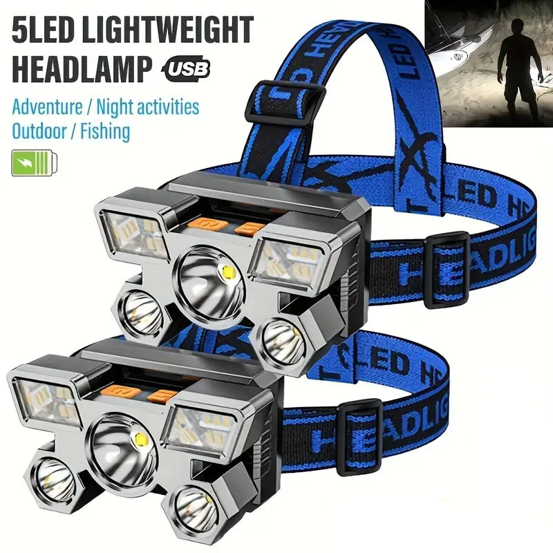 Fishing Camping Headlamp 3LED 6SMD LED Light USB Rechargeable 4 Modes Super Bright Portable Outdoor Adventure Flashlight Tool