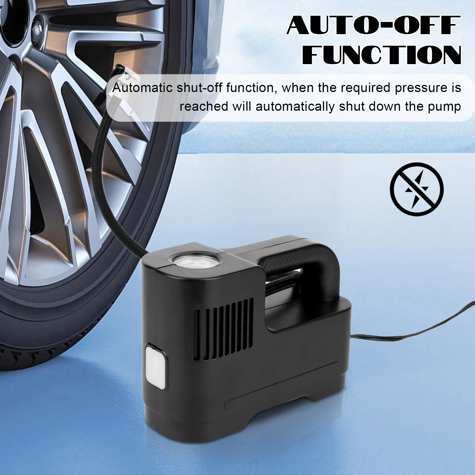 150PSI Car Air Pump with Pressure Gauge Built-In LED Light Pump Wireless Air Compressor Inflatable Pump Electric Tire Inflator
