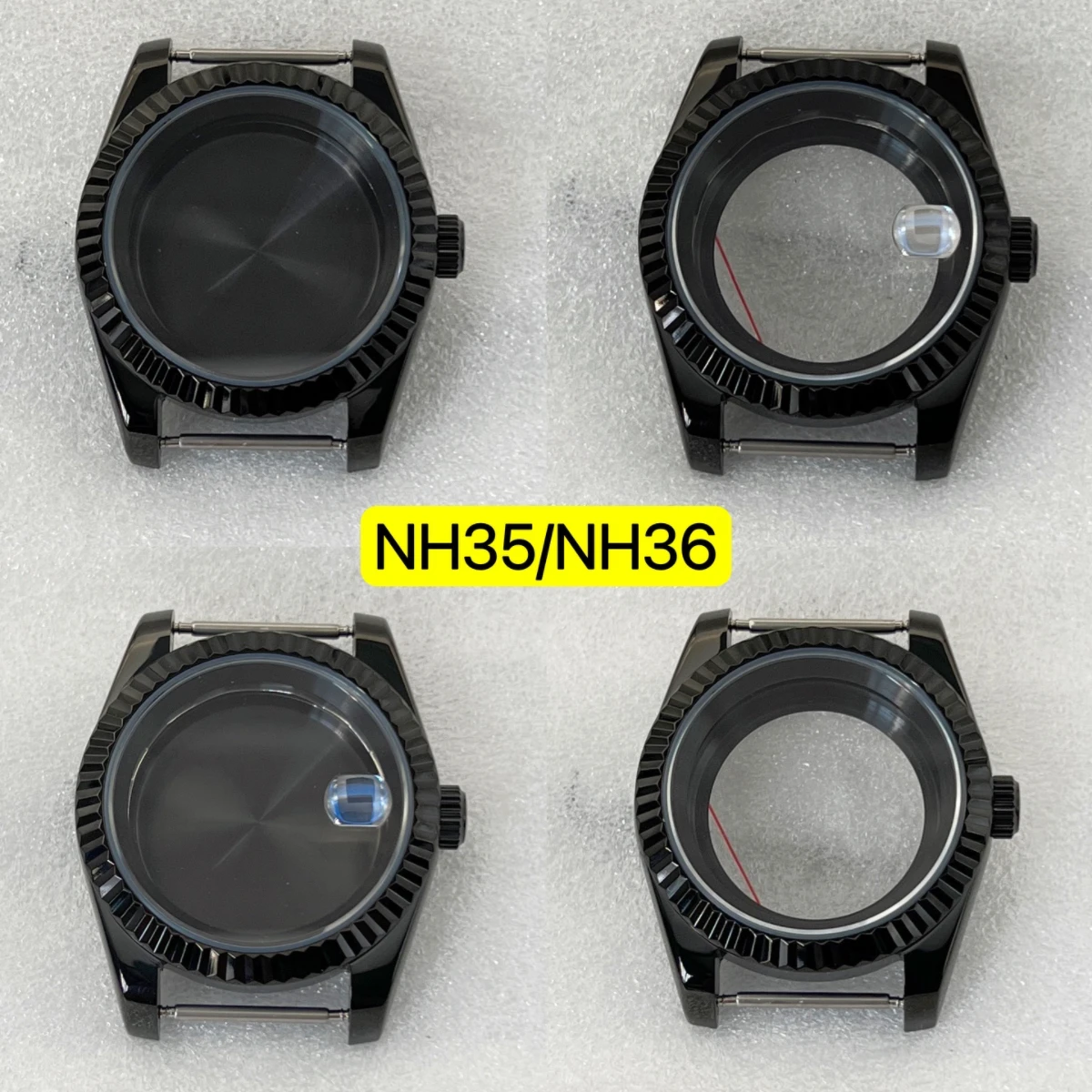 Black 39mm oyster case, NH35 case, sapphire glass, suitable for NH35 and NH36 movements,