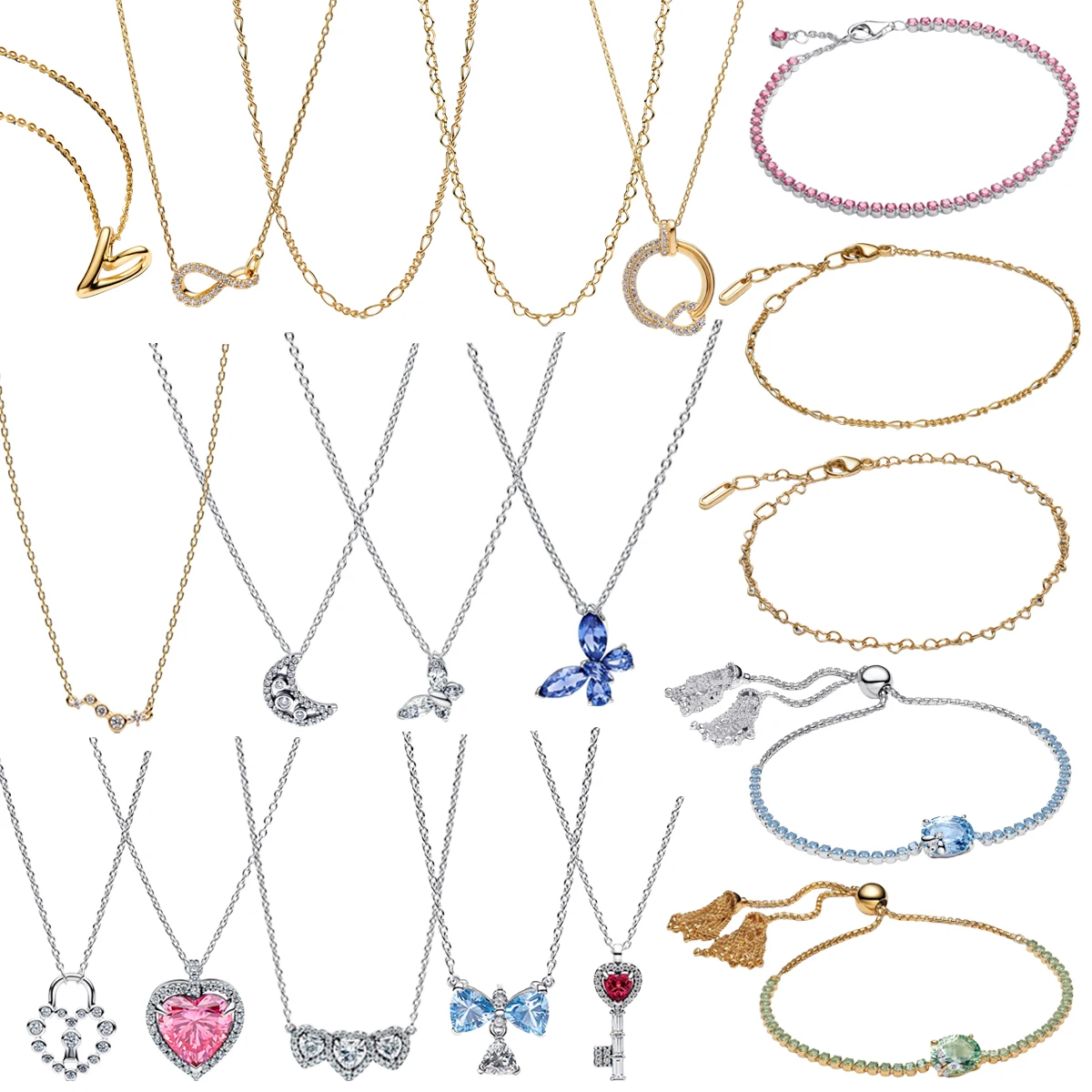 جديد الأصلي 925 فضة فراشة قلادة نجمة القمر القلب مفتاح قفل سلسلة ربط للنساء مجوهرات هدية عيد الحب