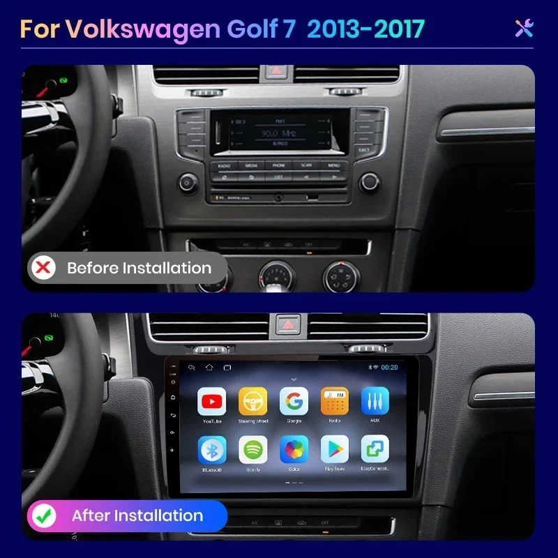 For VW Golf 7 2013-2017 Wireless CarPlay Apple Android Auto Car Radio GPS RDS WiFi BT 4G 8 Core Multimedia Stereo