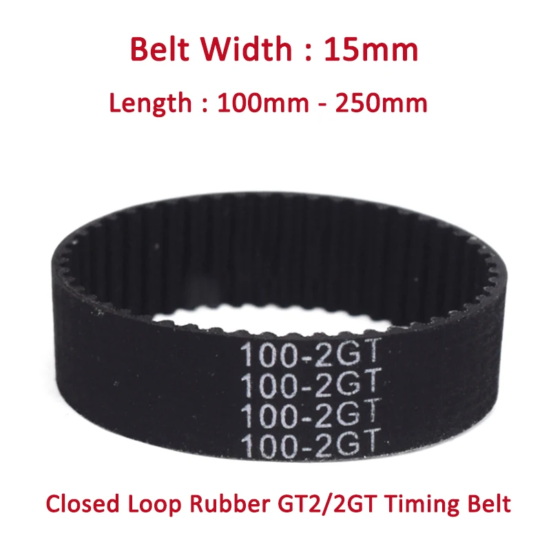 1PC 3D Printer GT2 Width 15mm Closed Rubber 2GT Timing Belt 100/110/130/140/142/144/150/160/170/180/190/192/200/202/220/240/250