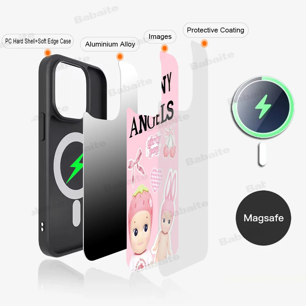 S-Sonny Angel Summer Fruits Phone Case Magesafe Magnetic Wireless Charge Case For iPhone 16 11 12 13 14 15 Pro Max Plus Mini