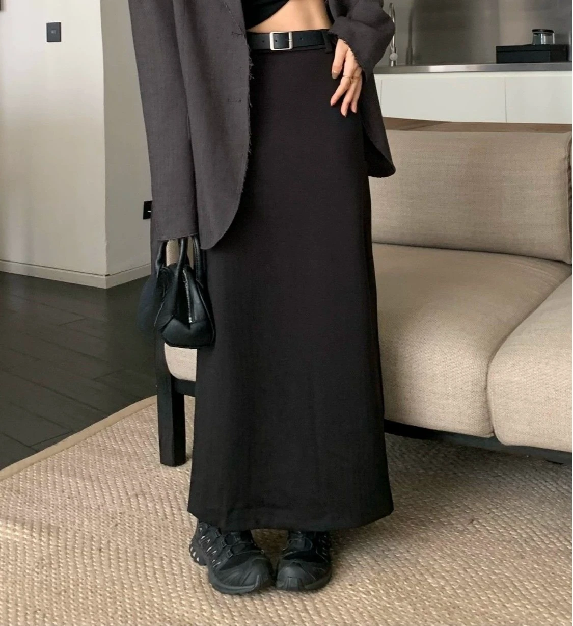 Woolen Bag Hip Rock Damen Herbst und Winter New Casual Vielseitiger Halbrock Hohe Taille Mittellanger A-Linien-Rock