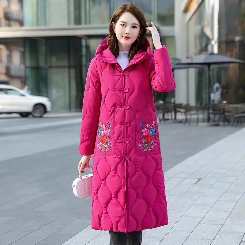 2024 New Women\'s Down Parkas Winter Jacket Big Thick Slim Coat Fashion Hooded Cotton Outerwear Long Winter Woman Coat