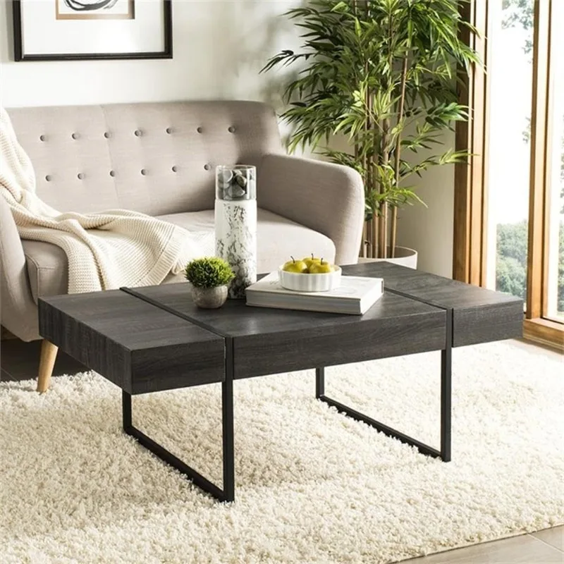 Home Tristan Modern Rustic Black Coffee Table，Natural