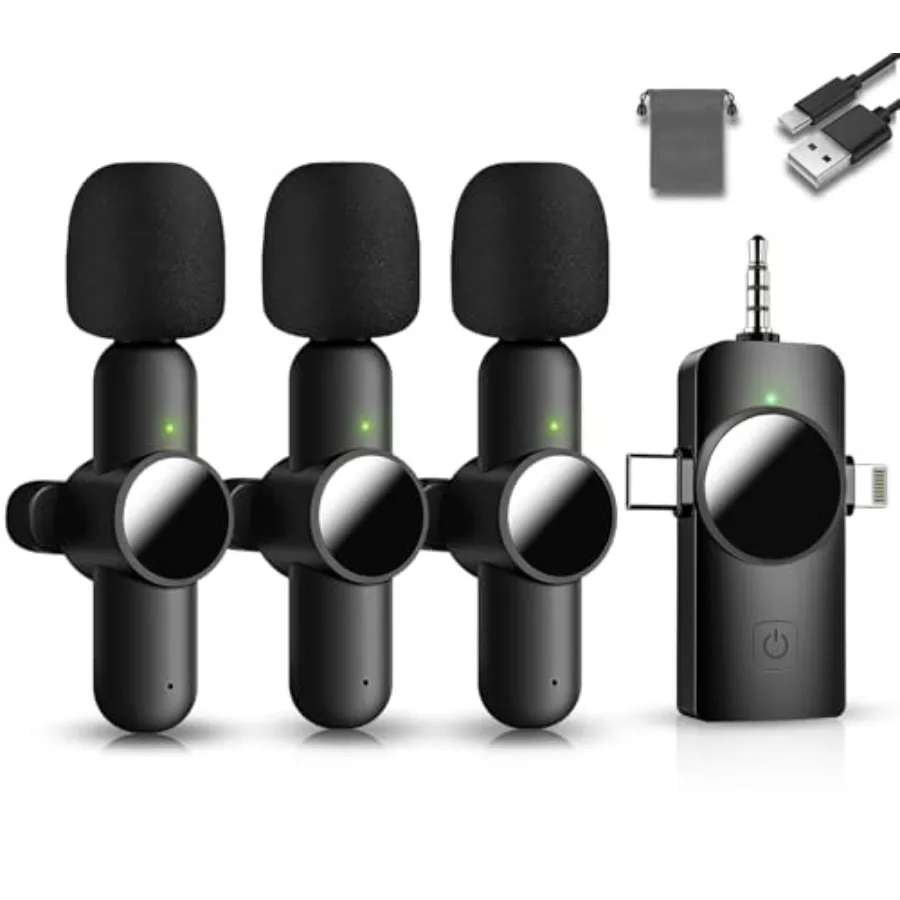 

3 in 1 Mini MicrophoneWireless Lavalier Microphones for iPhone Android Camera USBC 2.4G UltraLow Delay Noise Reduction Micropho