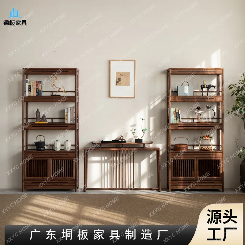 LBlack walnut bogu frame old elm bookcase solid wood storage display rack Living room, bedroom storage cabinet