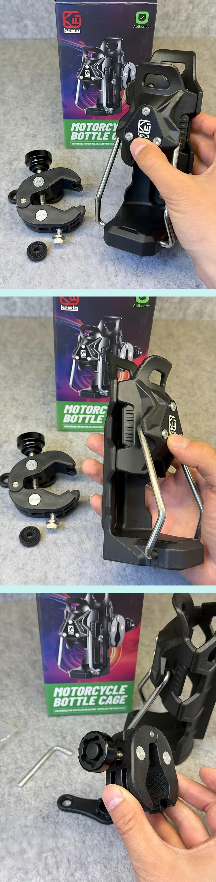 Kewig SHJ-6 Motorrad-Getränkehalter, verstellbar, Diebstahlschutz, Anti-Fall, 360° ° Drehbare Getränkeflaschenhalterung für Roller, E-Bike und Fahrrad – Detail 1