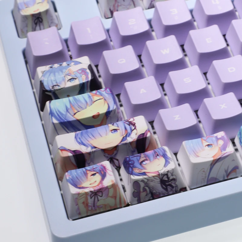 Imagem -05 - Re:zero Começando a Vida Anime Rem 104 Tecla Caps Pbt Dye Sublimação Cherry Profile mx Cruz Eixo Interruptor Keycap Teclado Mecânico