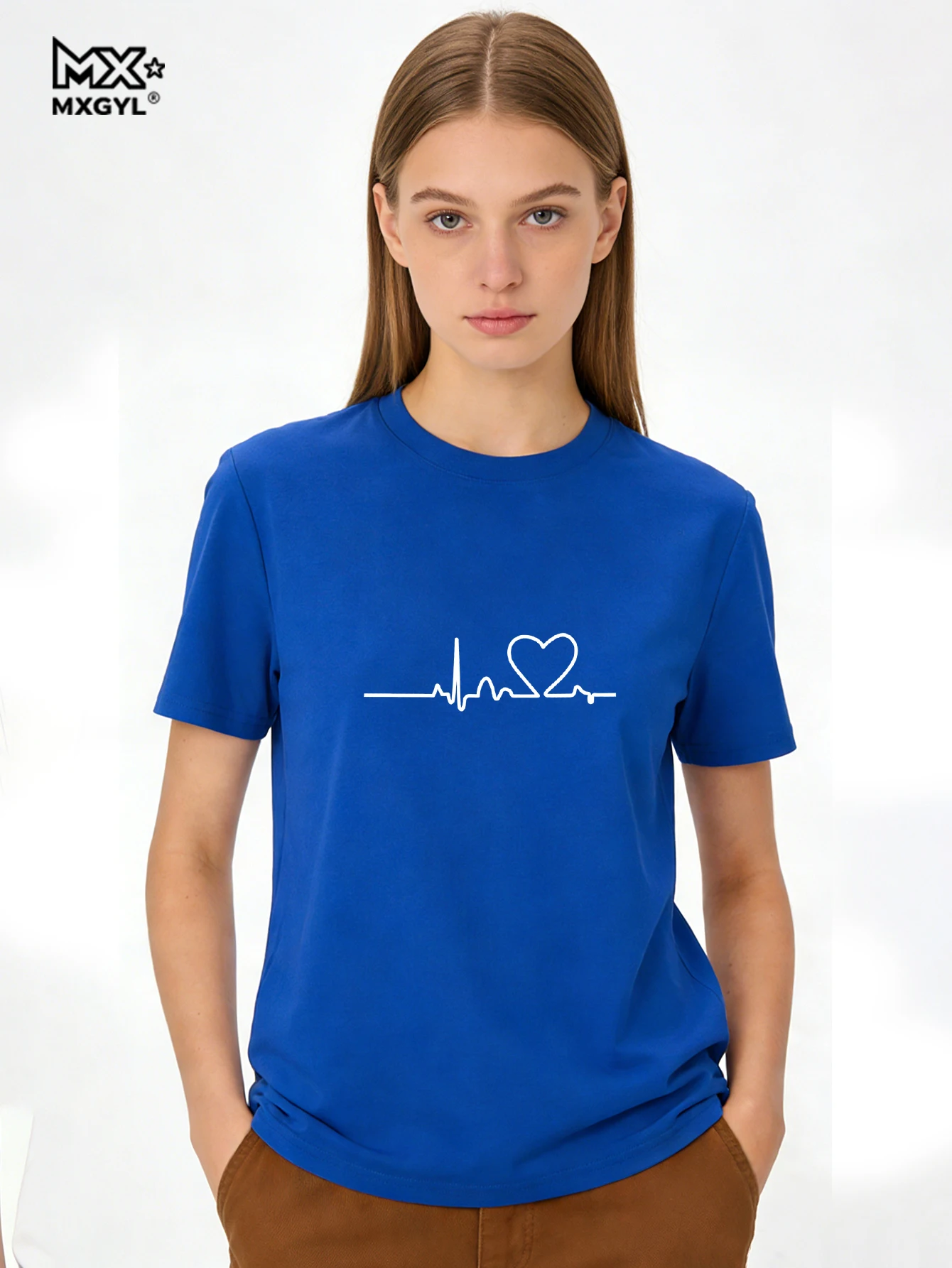 

Женская футболка с принтом «Сердце» 2026, большие размеры, с ЭКГ, забавная женская футболка, повседневные женские футболки, лето