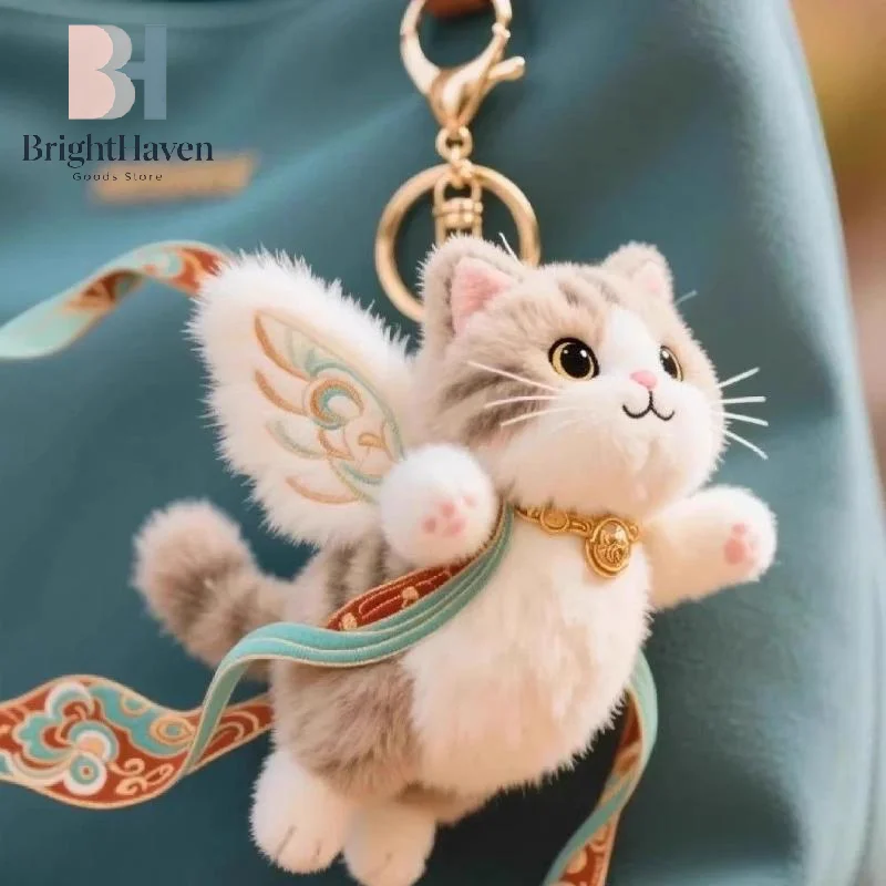 

Chinese Style Dunhuang Flying Cat Pendant Cute Plush Toy Cartoon Nine-Colored Deer Keychain Cute Plush Doll Bag Charm Gift B.H
