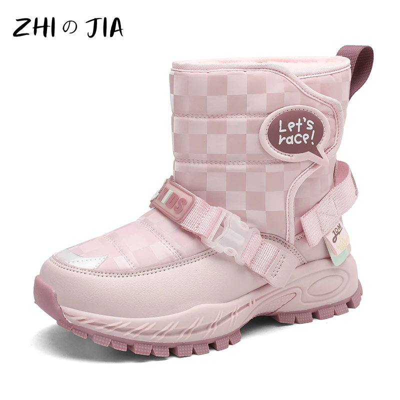 Children\'s New Anti Slip Snow Boots Outdoor Sports High Top Plush Boots Boys and Girls Fashion Trendy MatchingWarm Shoes 30-38