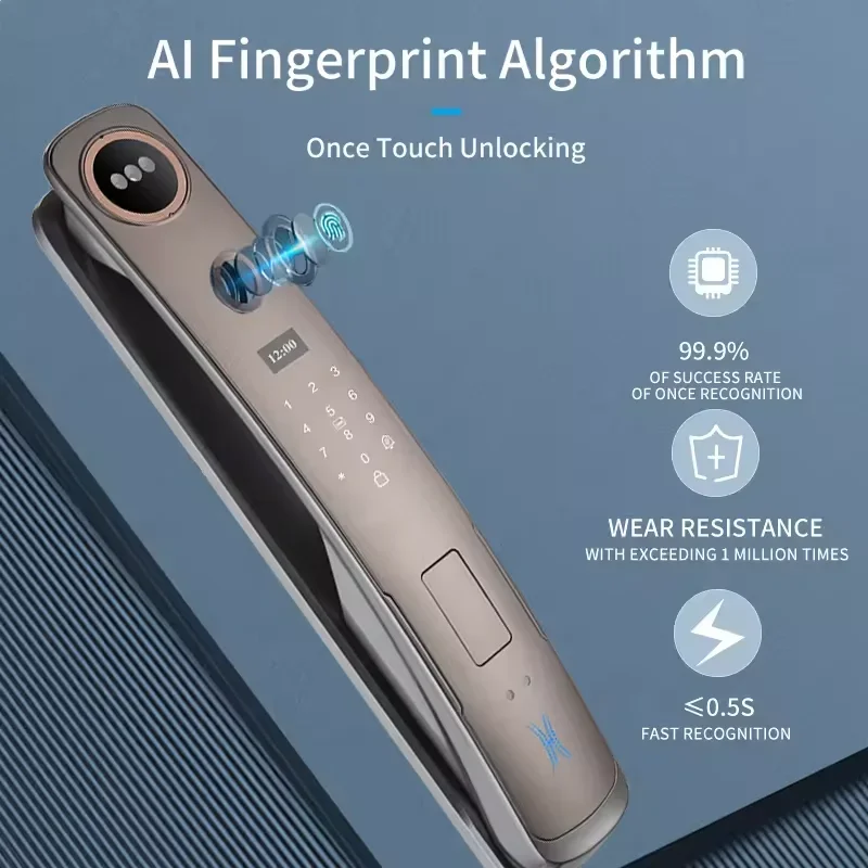 Usmartgo Biometric Smart Door Lock Face Fingerprint Password Entry Lock Photo Capture Digital Viewer Intercom Active Monitoring