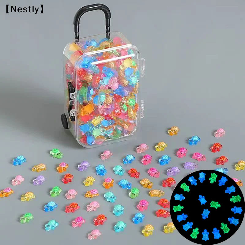 100Pcs 3D Luminous Turtle DIY Dopamine Colored Mini Resin Animals Night Glow Miniature Figurines Fairy Garden Decoration〔Nest〕