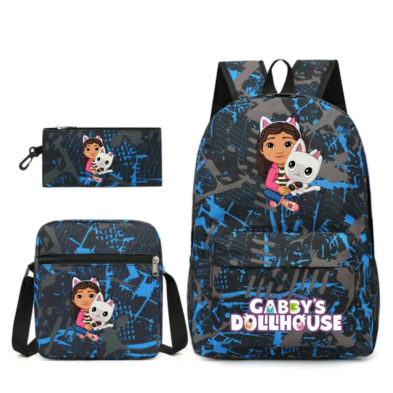 3 ชิ้น/เซ็ต Gabby Dollhouses กระเป๋าเป้สะพายหลัง Meesenger กระเป๋าผู้หญิงนักเรียน Bookbag วัยรุ่นโรงเรียนกระเป๋าสบายชุดเดินทาง