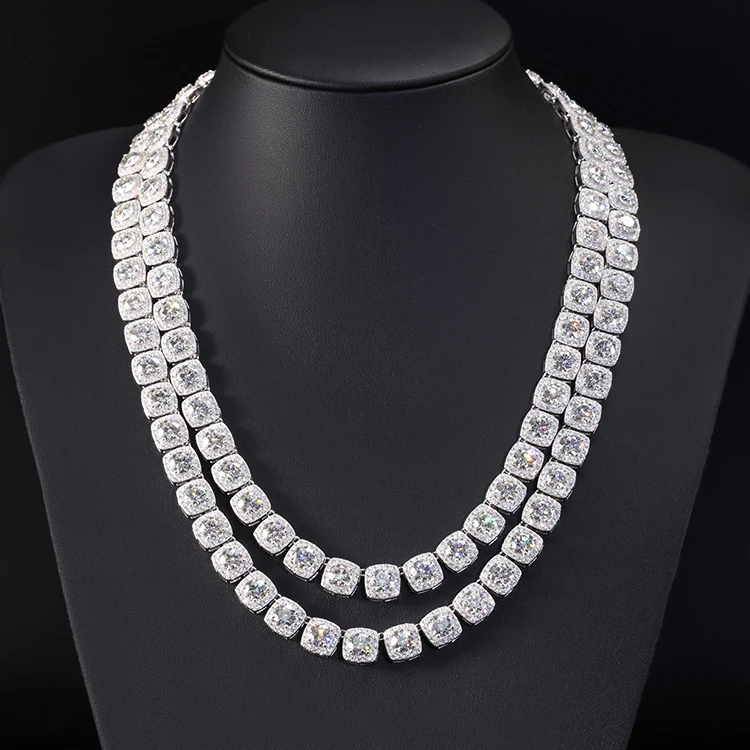 Large Fancy Tennis 10mm Chain with GRA Moissanite 925 Sterling Silver 14K Gold Plated Hip Hop Jewelry Link Chain.