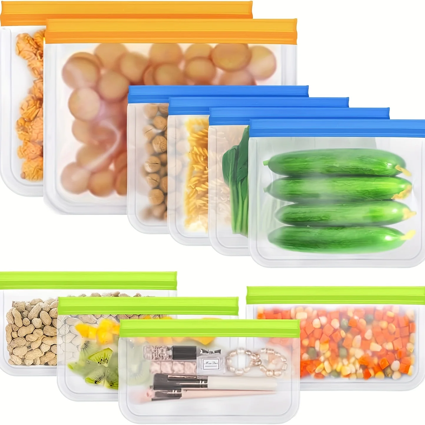 Reusable Food Storage Bags 10pcs BPA FREE Freezer Bags(2 Gallon Bags 4 Sandwich Bags 4 Food Grade Snack Bags) EXTRA THICK