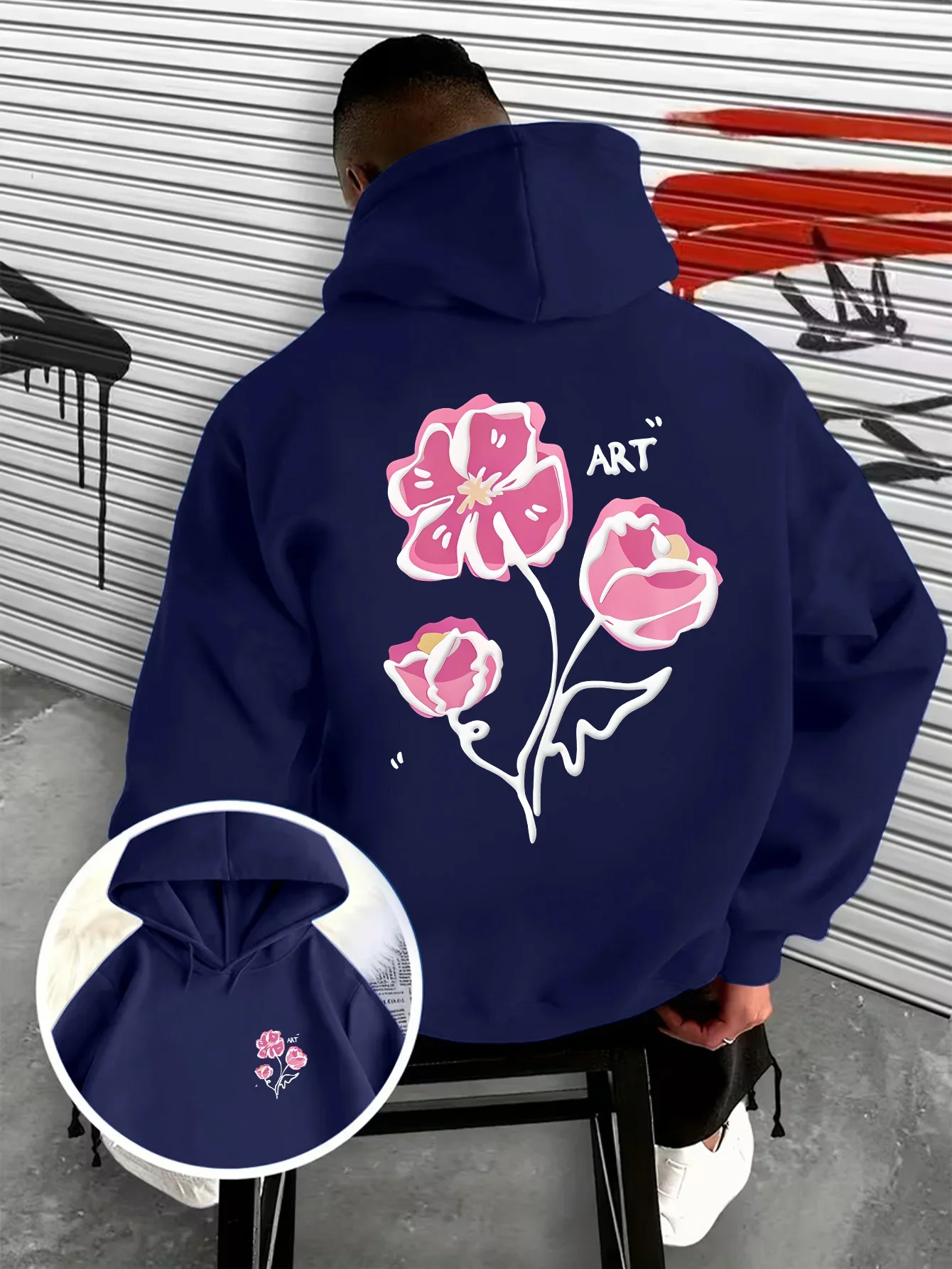 Minimalist Art Tulip Flower Graphic Hoodie Autumn Winter Streetwear Daily Sweatshirt For Men Unisex Oversized