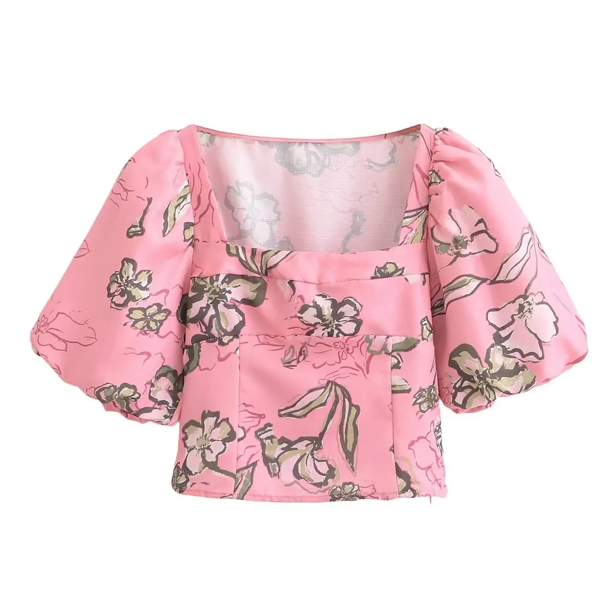 Faionable Mixed Media Printed Women's irt JNLEAOG Autumn New Sle Loose Fit ort Sve Square Collar Casual Top