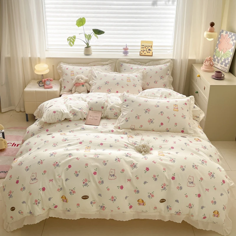 

French Floral Bedding Sets For Girls 2025 New Queen Size Pastoral Bed Sheet Sets Duvet Cover Set With Pillowcase No Filling