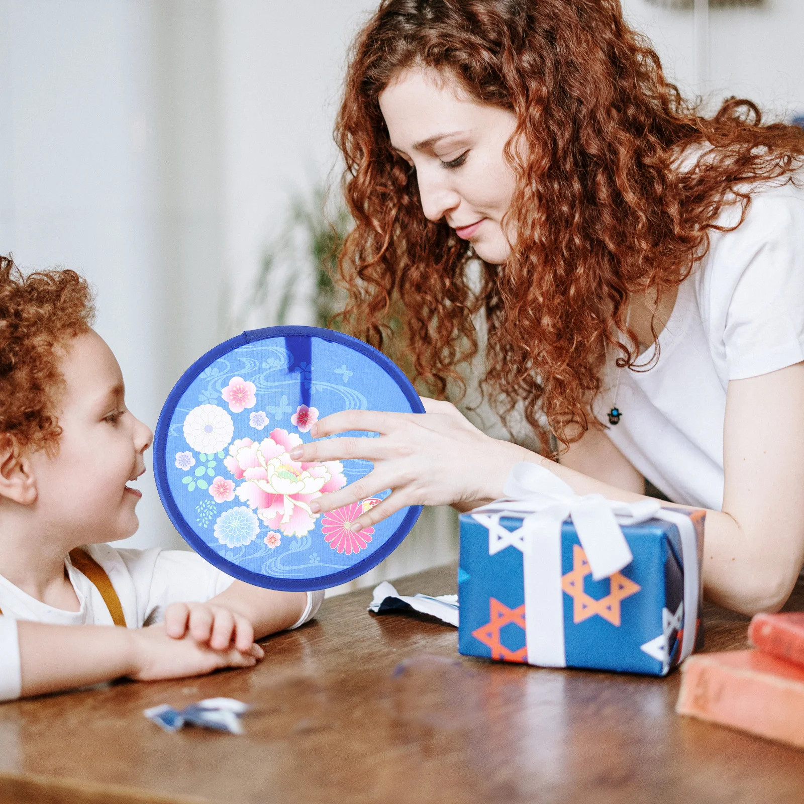 

5Pcs Collapsible Hand Fan for Kids Portable Round Folding Fan with Vibrant Peony Colors Multi-Functional Flying Disc Style