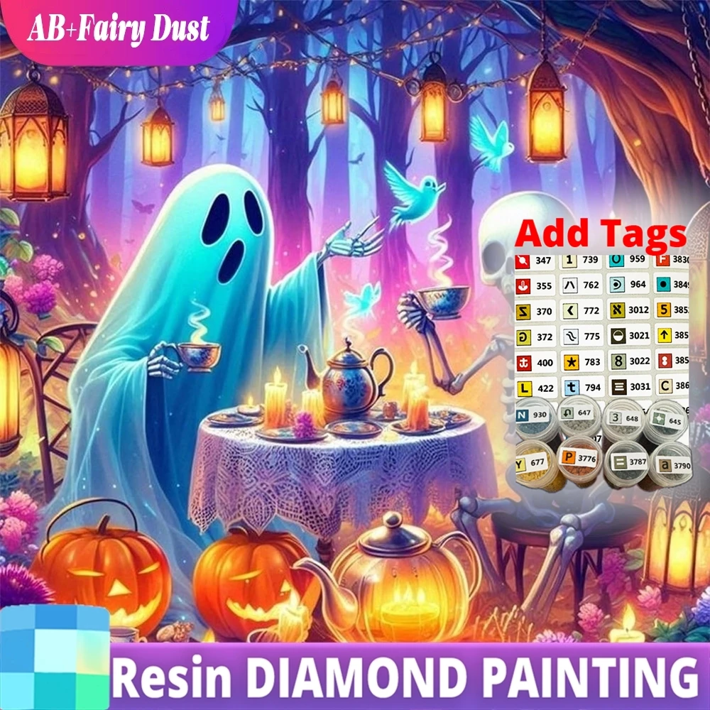 

Смола AB Фея Пыль DIY Алмазная картина Призрак Скелет Ужас Картина Стразы Новое поступление Алмазная мозаика Тыква Хэллоуин