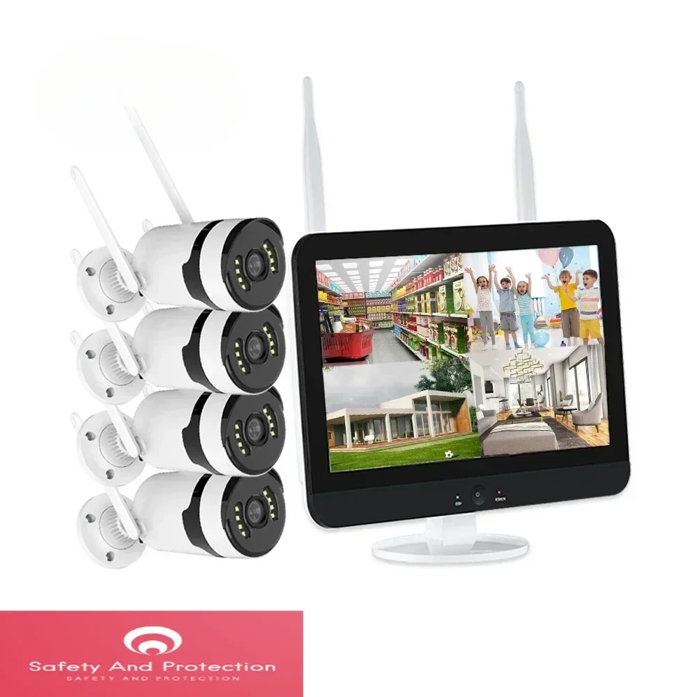 

Tuya Smart life 4CH Wireless 3MP NVR Kit with 12" LCD Screen Security CCTV Camera System