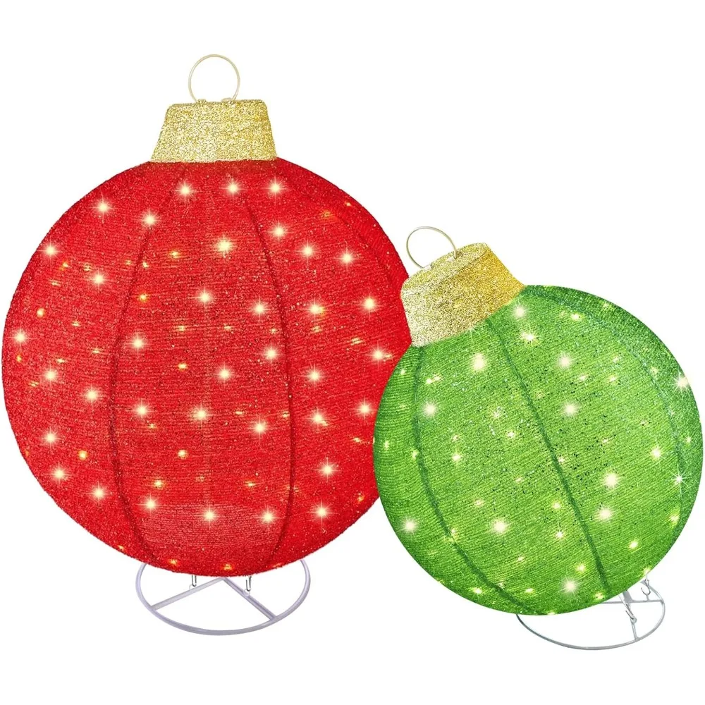 

Lighted Pop Up Outdoor Christmas Ornament Set Holiday Ball Decorations 200 LED 8 Modes Yard Decor