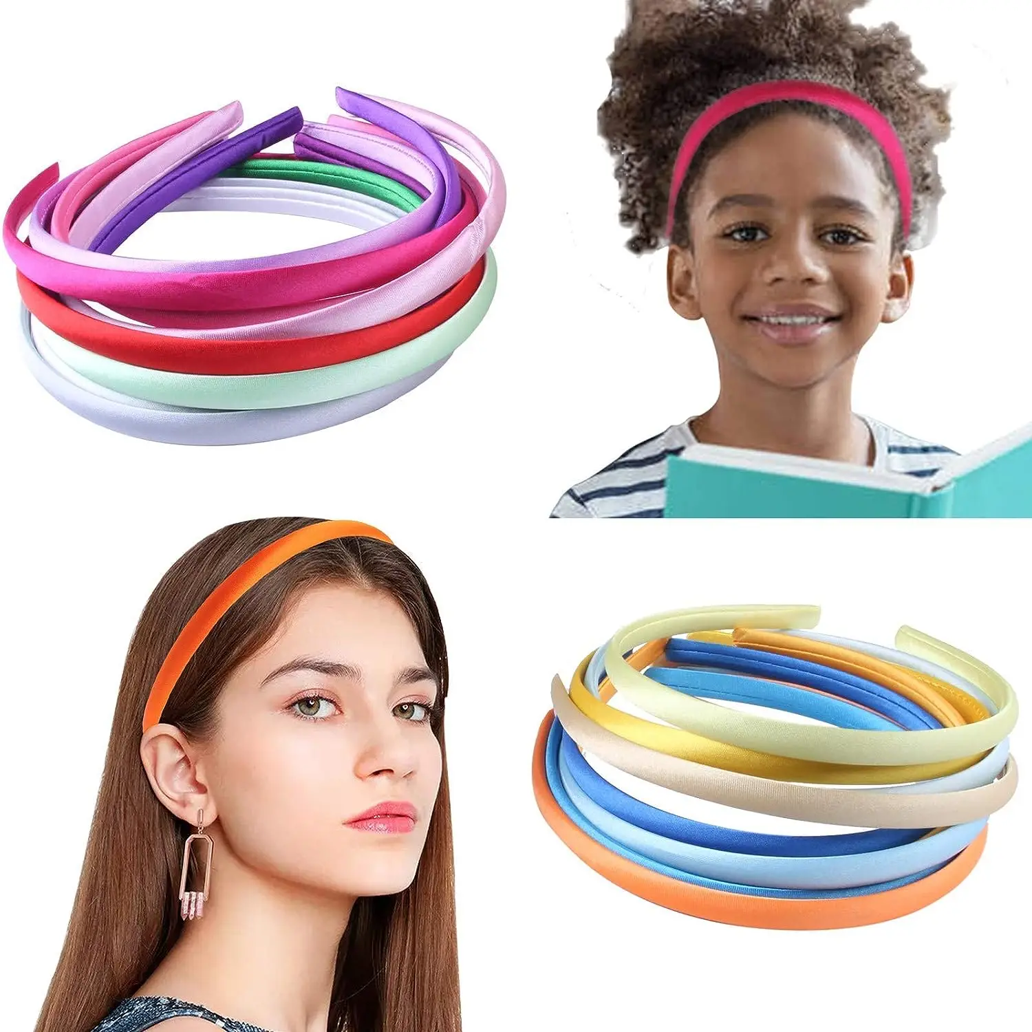 10Pcs/Set DIY Satin Covered Headbands for Women Girls 1cm Cloth Headband Multicolor Thin Hairband Hair Accessories for Hair