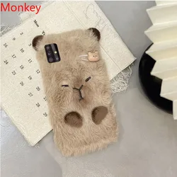Ins Korean Cute 3D Capybara Soft Case For Samsung A10 A30S A50 A70 A31 M32 A7 A15 A05 Note10 S10 S9 S8 S7 Furry Fluffy Fur Cover