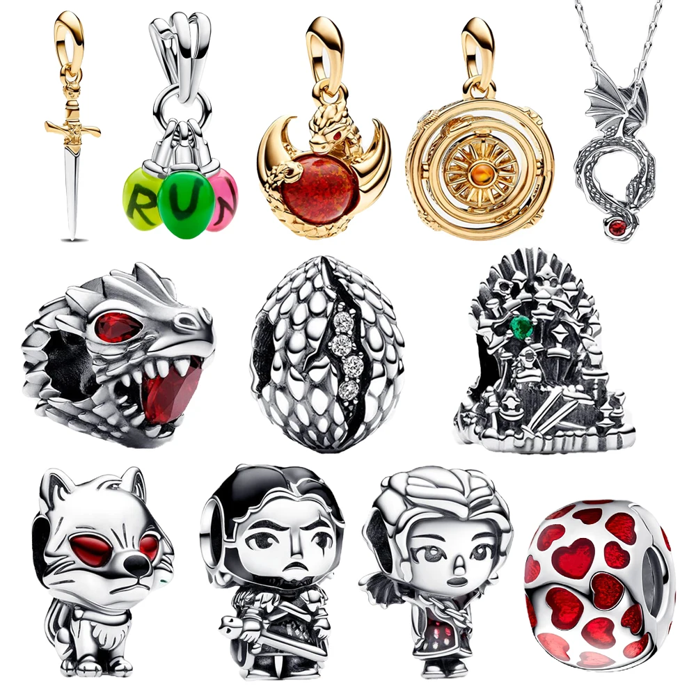 Gameplay Style 925 Sterling Silver Fox&Flying Dragon&Rotating Badge&Sword&Boys&Girls&Egg Charm Fit Brand Bracelet Vintage Jewelr