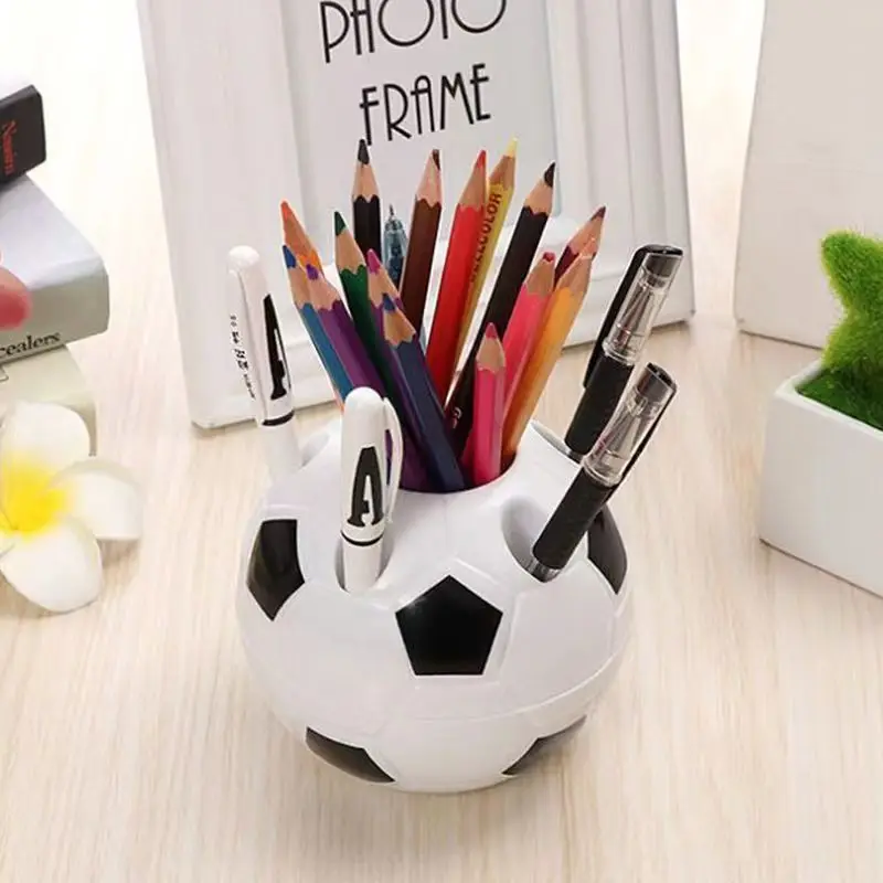 Portalápices redondo creativo para estudiantes, caja de almacenamiento de plástico multifuncional con forma de fútbol, decoración de escritorio