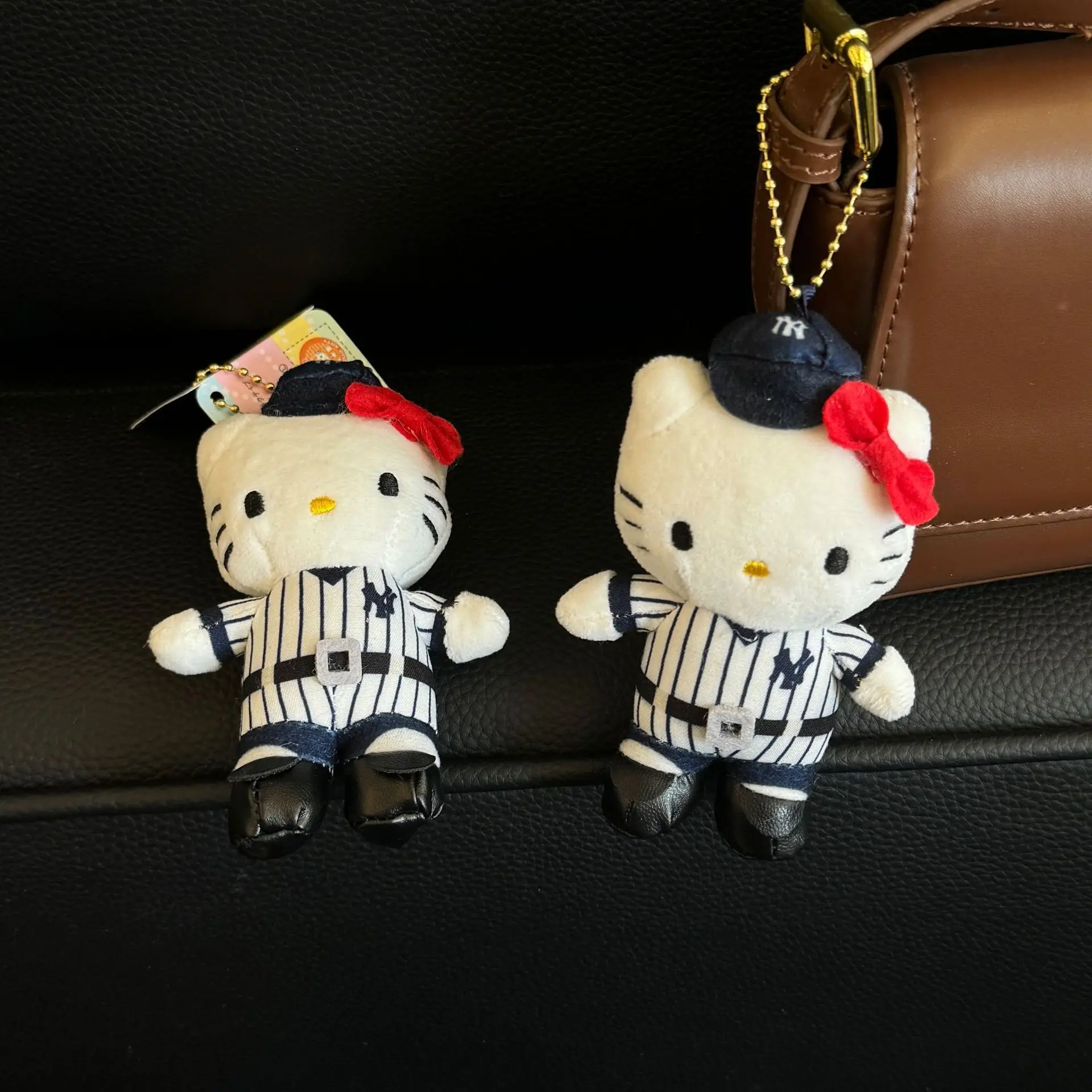 

Fashion Baseball Suit Hello Kitty Keychain Striped Uniform Baseball Cap Plush Doll Pendant for Backpack Accessories Trend Gifts