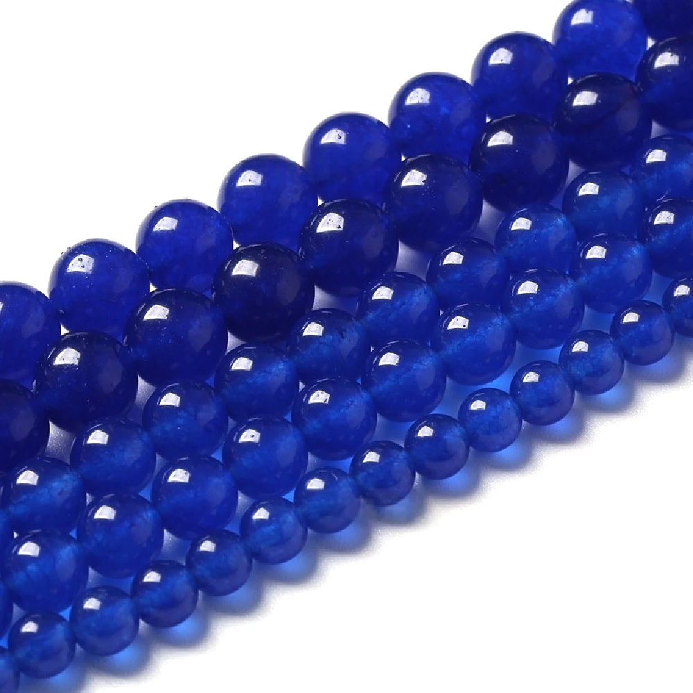 Natural Dark Blue Chalcedony Jades Beads Round Rock Loose Beads for Jewelry Making DIY Bracelet Accessories 4/6/8/10/12mm 15"